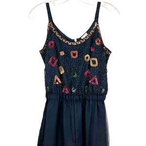 Vtg 90s Silk Beaded Chiffon Jumpsuit Styleworks Sequin Sparkle Sleeveless Sz 6